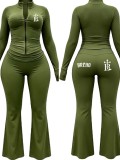 Women Fall Long Sleeve Zip Top and Pant Two Piece Set