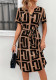 Women Summer Short Sleeve Plaid Belted V-Neck Dress