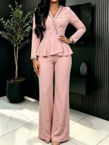 Deep V Ruffle Slim Waist Beaded Elegant Chic Party Jumpsuits