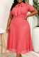 Plus Size Women Elegant Lace Bow Collar Short Sleeve Dress