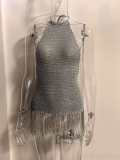 Women Summer Sexy Tassel Backless Tie Halter Neck Top