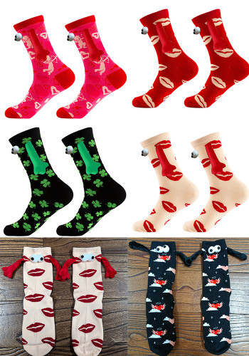 Women Valentine's Day Heart Print Mid-Calf Socks