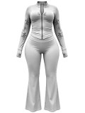 Women Long Sleeve Zip Top and Pant Two Piece Set