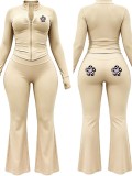 Women Long Sleeve Zip Top and Pant Two Piece Set