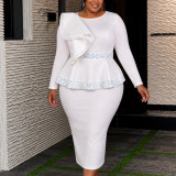 Women’s Plus Size Sequin Ruffle Long Sleeve Slim Waist Formal Party Elegant Bodycon Dress