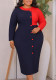 Women’s Plus Size Chic Career Round Neck Long Sleeve Colorblock Button Slim Fit Bodycon Dress