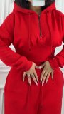 Women’s Fall Winter Zip Pocket Drawstring Ruched Hooded Lace Up Wide Leg Pants Tracksuit Set