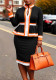 Women’s Plus Size Colorblock Long Sleeve Ruffle Top High Waist Bodycon Skirt Two Piece Set