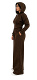 Women’s Fall Winter Zip Pocket Drawstring Ruched Hooded Lace Up Wide Leg Pants Tracksuit Set