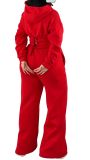 Women’s Fall Winter Zip Pocket Drawstring Ruched Hooded Lace Up Wide Leg Pants Tracksuit Set