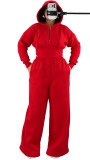 Women’s Fall Winter Zip Pocket Drawstring Ruched Hooded Lace Up Wide Leg Pants Tracksuit Set