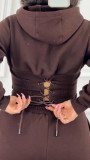 Women’s Fall Winter Zip Pocket Drawstring Ruched Hooded Lace Up Wide Leg Pants Tracksuit Set