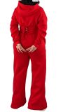 Women’s Fall Winter Zip Pocket Drawstring Ruched Hooded Lace Up Wide Leg Pants Tracksuit Set