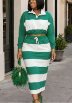 Women’s Chic Casual Striped Polo Shirt and Skirt Two Piece Set Women’s Chic Casual Striped Polo Shirt and Skirt Two Piece Set