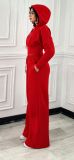 Women’s Fall Winter Zip Pocket Drawstring Ruched Hooded Lace Up Wide Leg Pants Tracksuit Set