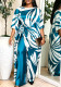 Women’s Plus Size Satin Print Loose Robe and Wide Leg Pants Holidays Two Piece Set