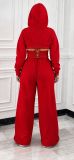 Women’s Fall Winter Zip Pocket Drawstring Ruched Hooded Lace Up Wide Leg Pants Tracksuit Set