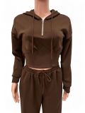 Women’s Fall Winter Zip Pocket Drawstring Ruched Hooded Lace Up Wide Leg Pants Tracksuit Set