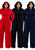 Women’s Fall Winter Zip Pocket Drawstring Ruched Hooded Lace Up Wide Leg Pants Tracksuit Set