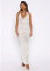 Women’s Summer Solid Color Textured Halter Neck Strap Cutout Low Neck Cover Up Dress