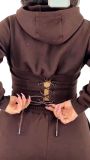 Women’s Fall Winter Zip Pocket Drawstring Ruched Hooded Lace Up Wide Leg Pants Tracksuit Set