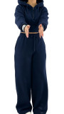 Women’s Fall Winter Zip Pocket Drawstring Ruched Hooded Lace Up Wide Leg Pants Tracksuit Set