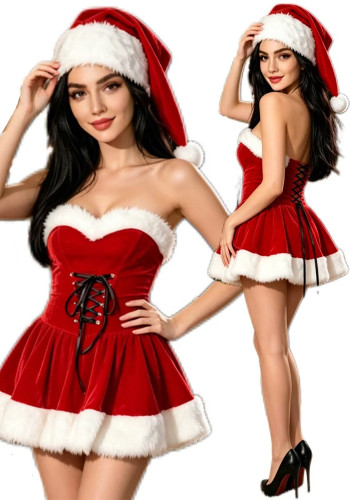Women’s Button Strapless Christmas Lingerie Costume Set