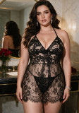 Women’s Sexy Halter Neck Floral Bow Tie Cutout Lace See Through Strap Dress