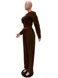 Women’s Fall Winter Zip Pocket Drawstring Ruched Hooded Lace Up Wide Leg Pants Tracksuit Set