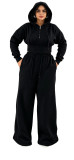 Women’s Fall Winter Zip Pocket Drawstring Ruched Hooded Lace Up Wide Leg Pants Tracksuit Set