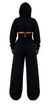 Women’s Fall Winter Zip Pocket Drawstring Ruched Hooded Lace Up Wide Leg Pants Tracksuit Set