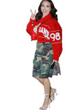 Women’s Letter Embroidered Zip Turn Down Collar Drawstring Cropped Button Top
