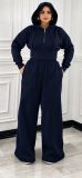 Women’s Fall Winter Zip Pocket Drawstring Ruched Hooded Lace Up Wide Leg Pants Tracksuit Set