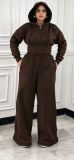 Women’s Fall Winter Zip Pocket Drawstring Ruched Hooded Lace Up Wide Leg Pants Tracksuit Set