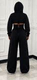 Women’s Fall Winter Zip Pocket Drawstring Ruched Hooded Lace Up Wide Leg Pants Tracksuit Set