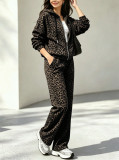 Women Spring Autumn Long Sleeve Open Front Coat + Pant Casual Two Piece Set
