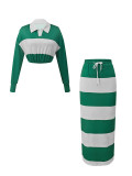Women’s Chic Casual Striped Polo Shirt and Skirt Two Piece Set