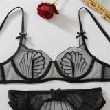 Women Bow See-Through Mesh Shaping Lingerie Two Piece Set