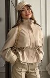 Women Fall Stand Collar Drawstring Jacket