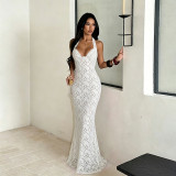Women French Elegant Halter Neck Sexy Lace Maxi Dress