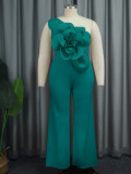 Women’s Plus Size Chic Floral One Shoulder Sleeveless Jumpsuit