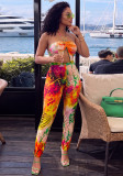 Women Fall Backless Multi-Color Halter Neck Hollow Casual Jumpsuit