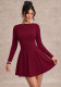 Women Sexy Backless Round Neck Long Sleeve Dress