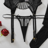Women Bow See-Through Mesh Shaping Lingerie Two Piece Set