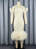 Plus Size Women Off Shoulder Bow Strapless Mesh Ruffle Elegant Mermaid Bodycon Dress