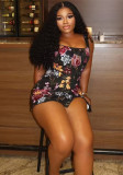 Women Print Summer Bodycon Off Shoulder Sleeveless Strap Dress