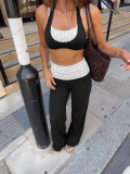 Women Fake Two Piece Halter Neck Sleeveless Slip Top and Pant Yoga Two Piece Set