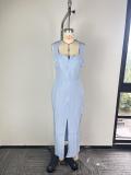 Women Fall Elegant Solid Slit Bodycon Dress