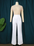 Plus Size Women Round Neck Short Sleeve Beaded Jumpsuit