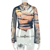 Women Casual Holidays V Neck Print Asymmetric Bell Sleeve T-shirt Top